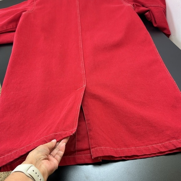 Denim&Co.Red Denim Long Line Jacket Button Front Pockets size Medium Oversized - Picture 5 of 14
